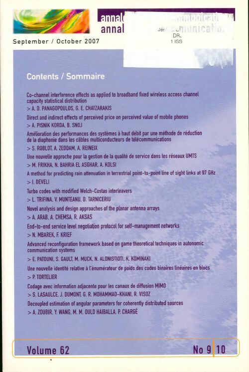 Annales des télécommunications september/october 2007 - Collectif