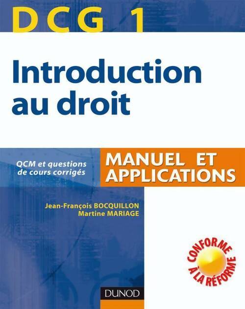 Introduction au droit DCG1. Manuel et applications - Jean-François Bocquillon